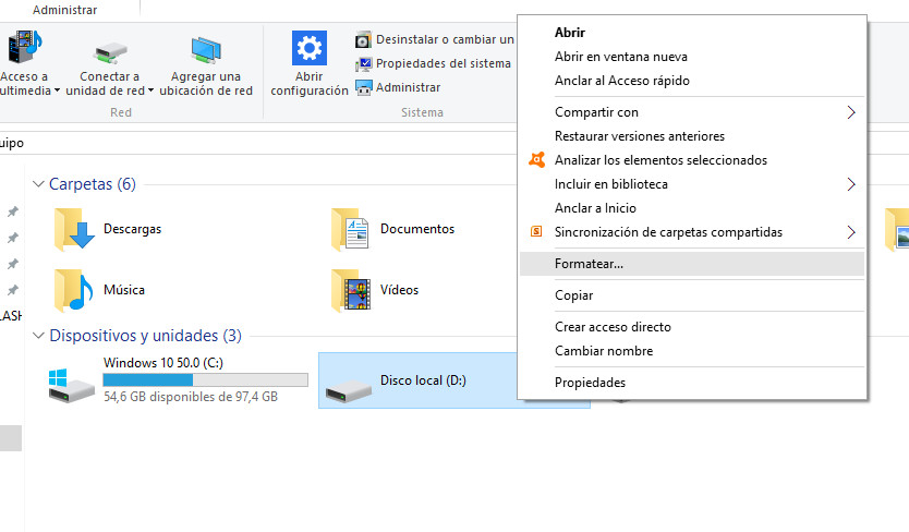 Formateando pendrive